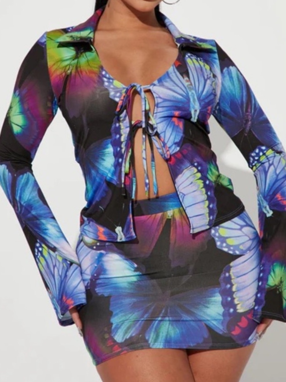 Fashion Nova Multicolor Butterfly Print Skirt Set